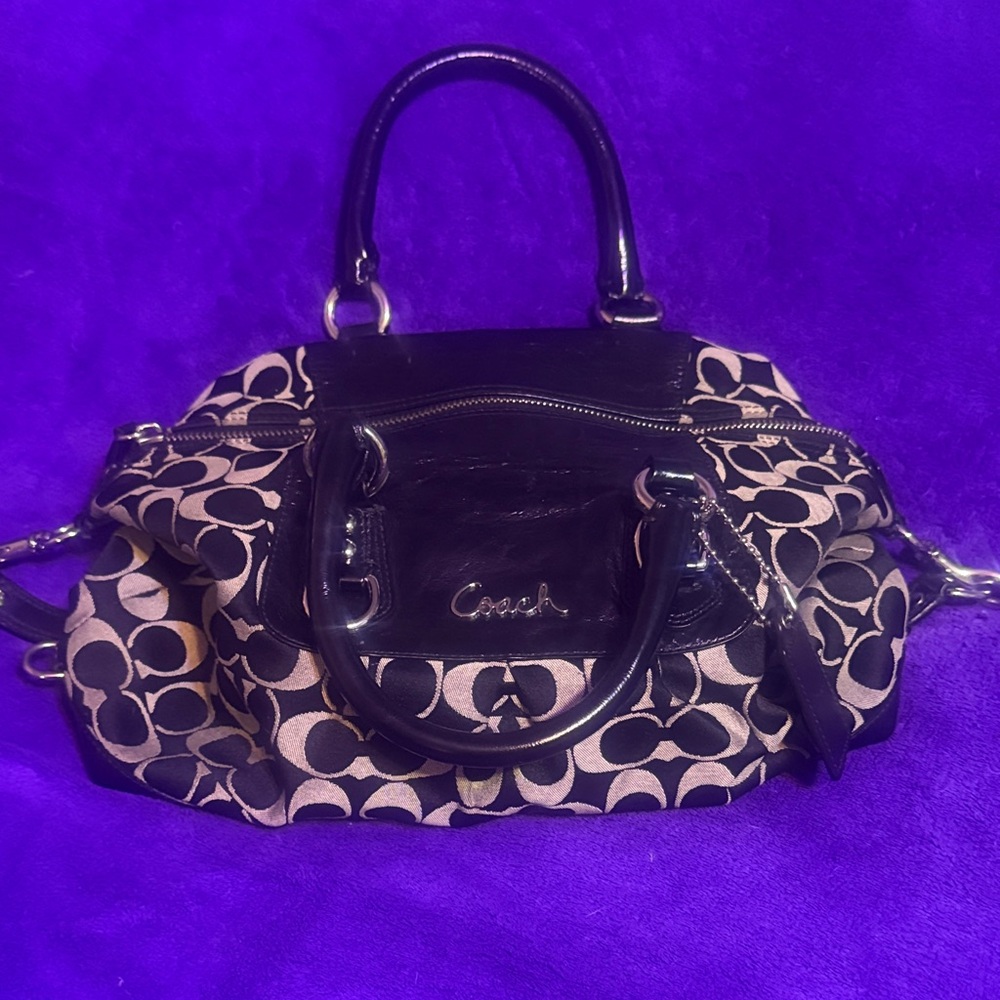 COACH Black & Beige Signature Logo Satchel